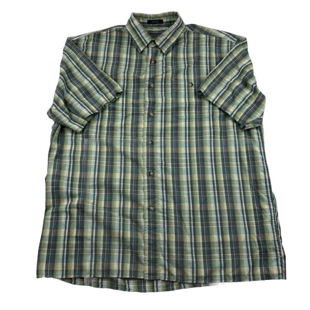 Pendelton Santiam Button Up Short Sleeve Shirt Mens L Plaid Green Pockets